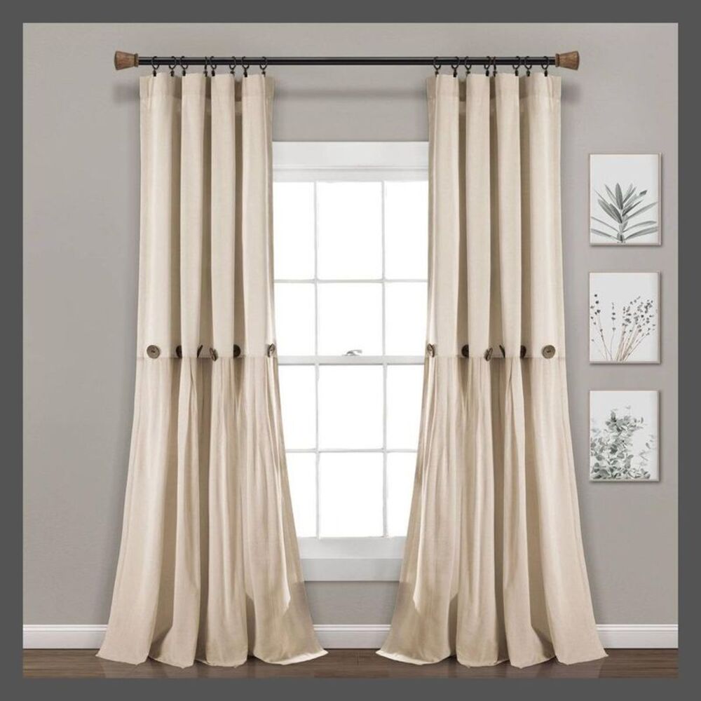 Lush Décor 84"x40" Farmhouse Linen Button Light Filtering Panel - Dark